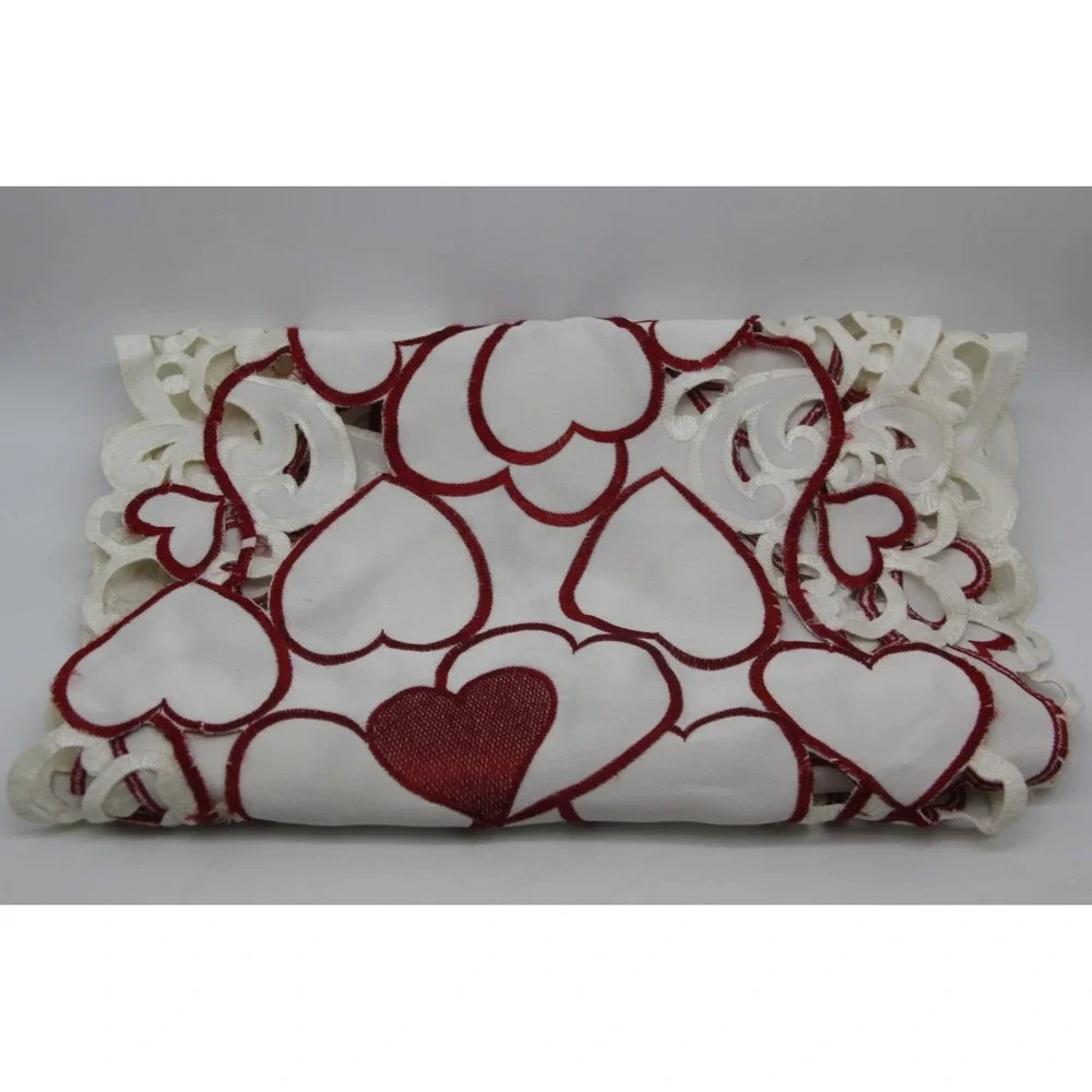 Red White Heart Valentine's Day Together Table Runner Dresser Scarf 12 x 68 Inch